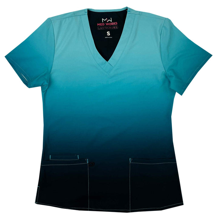 Medworks Luv Scrubs Ombré Scrub Top | Caribbean Black Ombré - Scrub Pro Uniforms