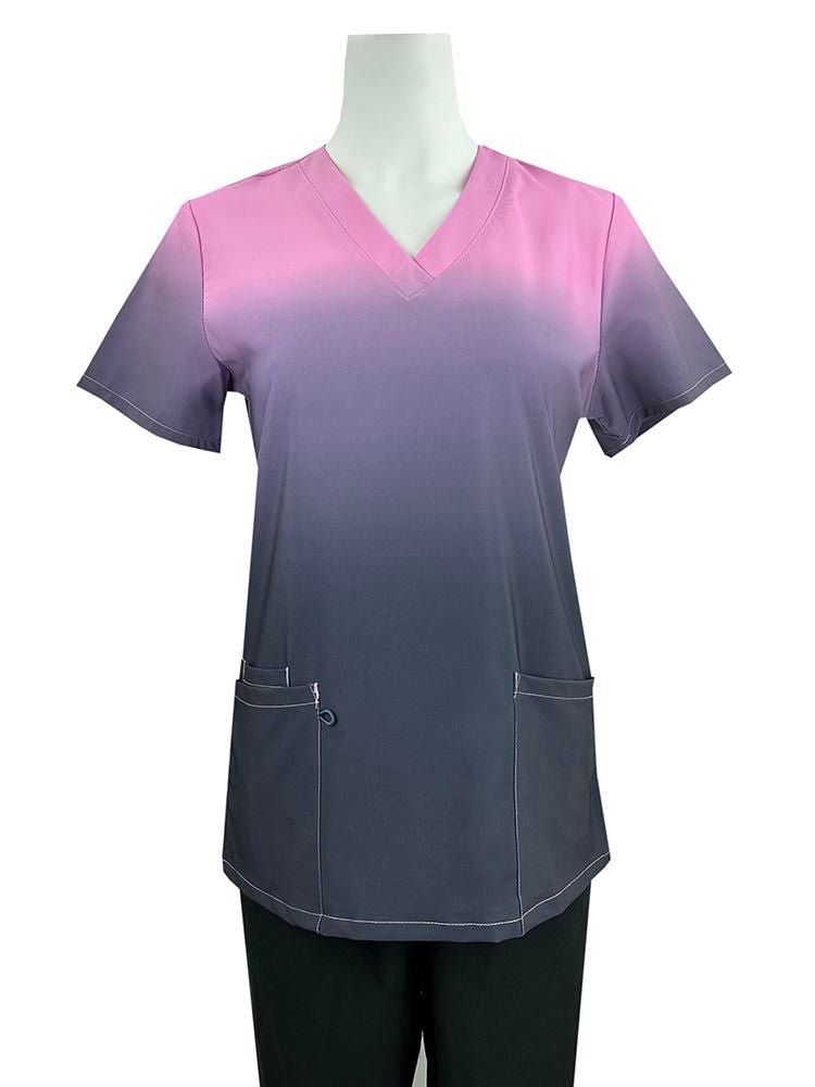 The Luv Scrub by MedWorks Ombre Scrub Top in Light Pink featuring 2 front patch pockets.