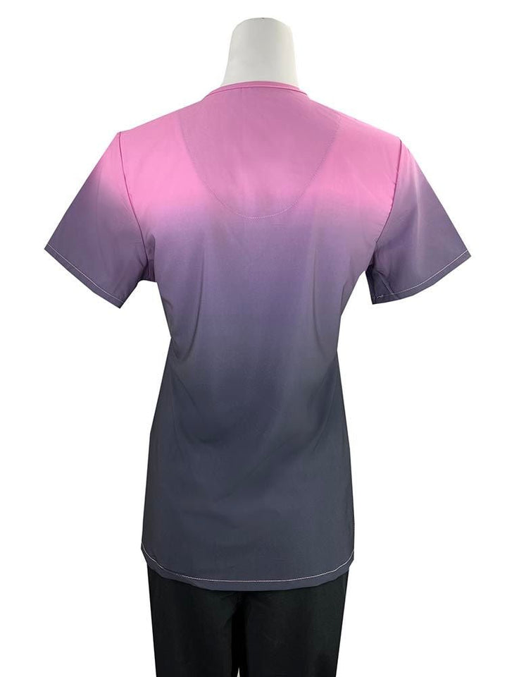 The back of the Luv Scrubs by MedWorks Ombre Scrub Top in Light Pink featuring a center back length of 25".