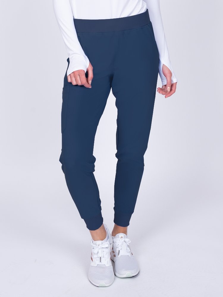 Meraki Sport Women's Jogger Scrub Pant in navy featuring 5% spandex for added stretch