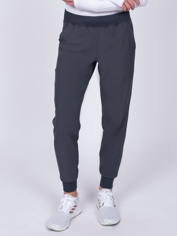 Meraki Sport Women's Jogger Scrub Pant in pewter featuring 4 pockets including a cargo pocket