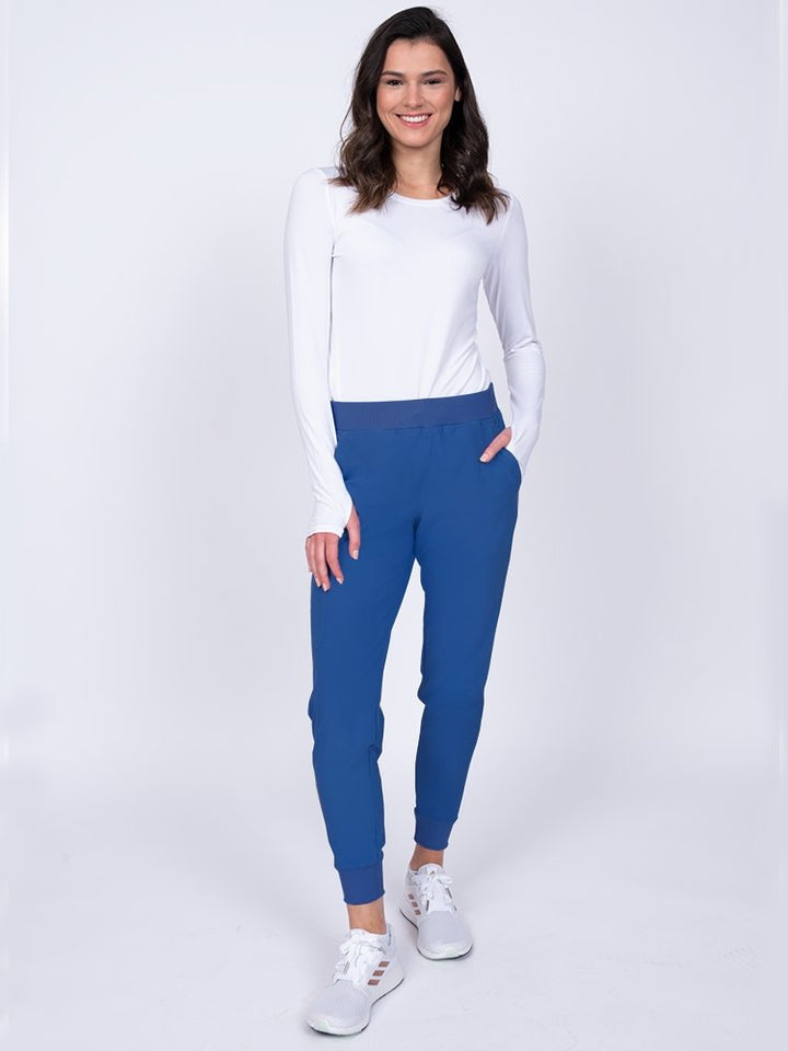 Meraki Sport Women's Jogger Scrub Pant in royal featuring rib knit hem cuffs for adjustability