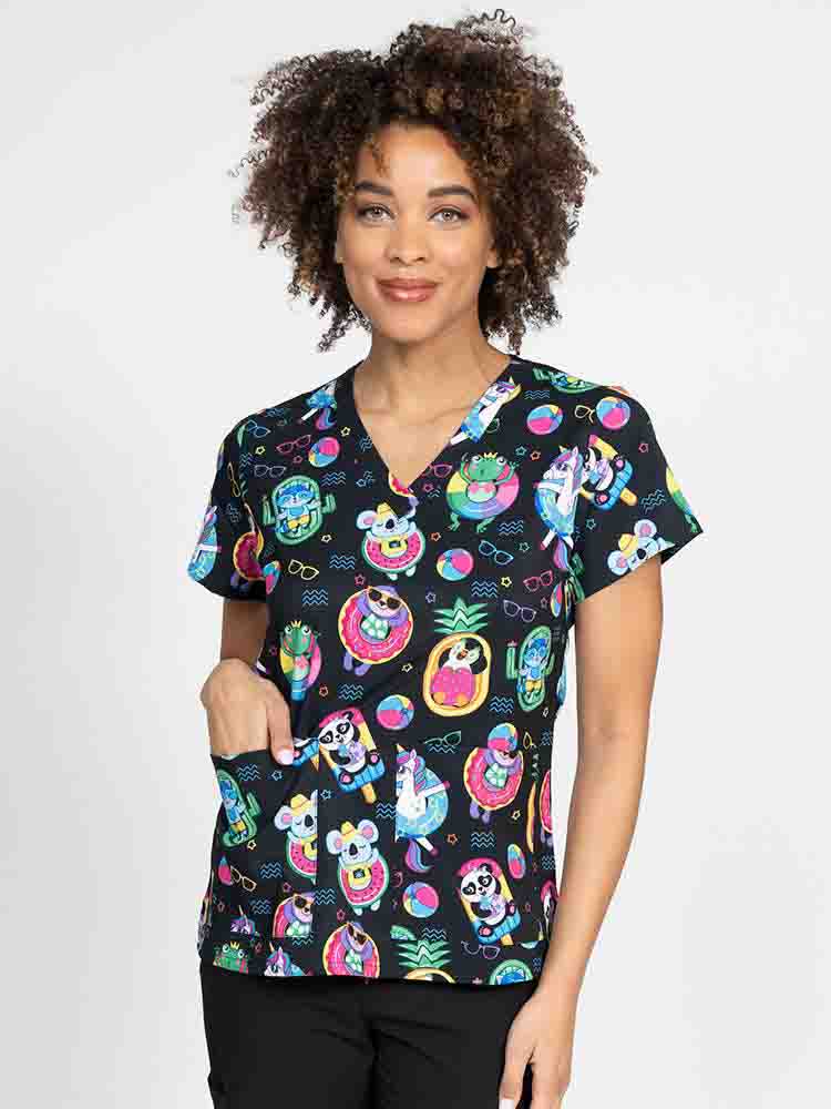  Scrubs for Women Tops Printed Plus Size Short Sleeve