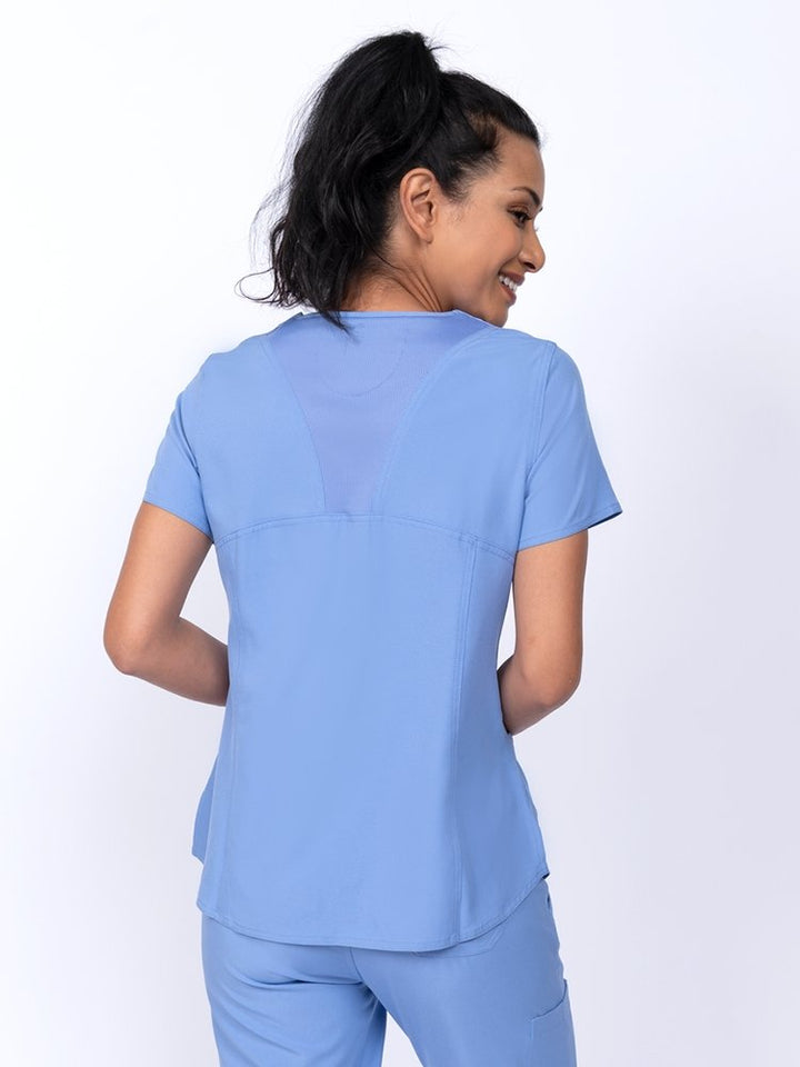 Meraki Sport Women's V-Neck Scrub Top in ceil featuring  back princess seams