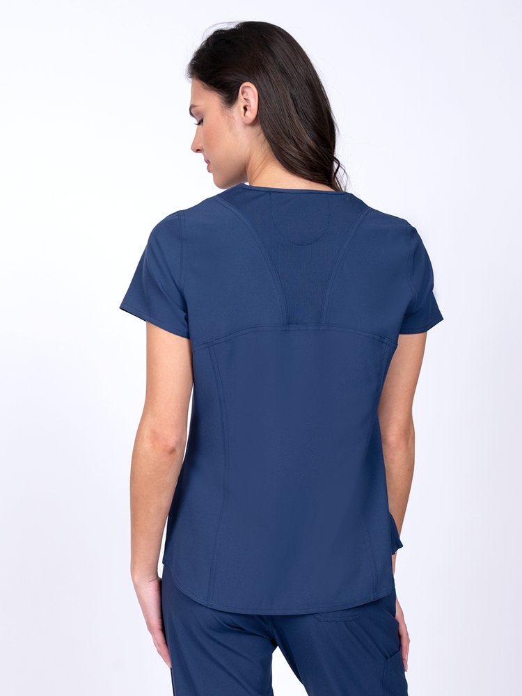 Meraki Sport Women's V-Neck Scrub Top in navy featuring  back princess seams