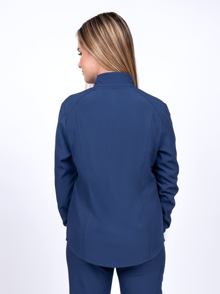 Meraki Sport Women's Zip Front Scrub Jacket in navy featuring double-stitch seaming