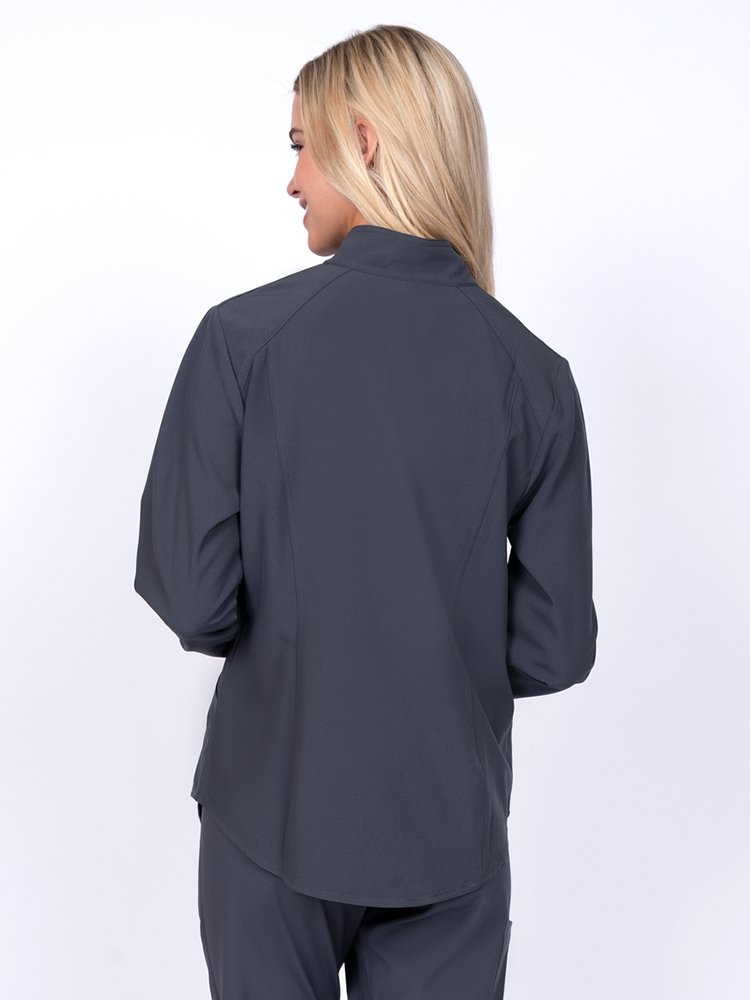 Meraki Sport Women's Zip Front Scrub Jacket in pewter featuring double-stitch seaming