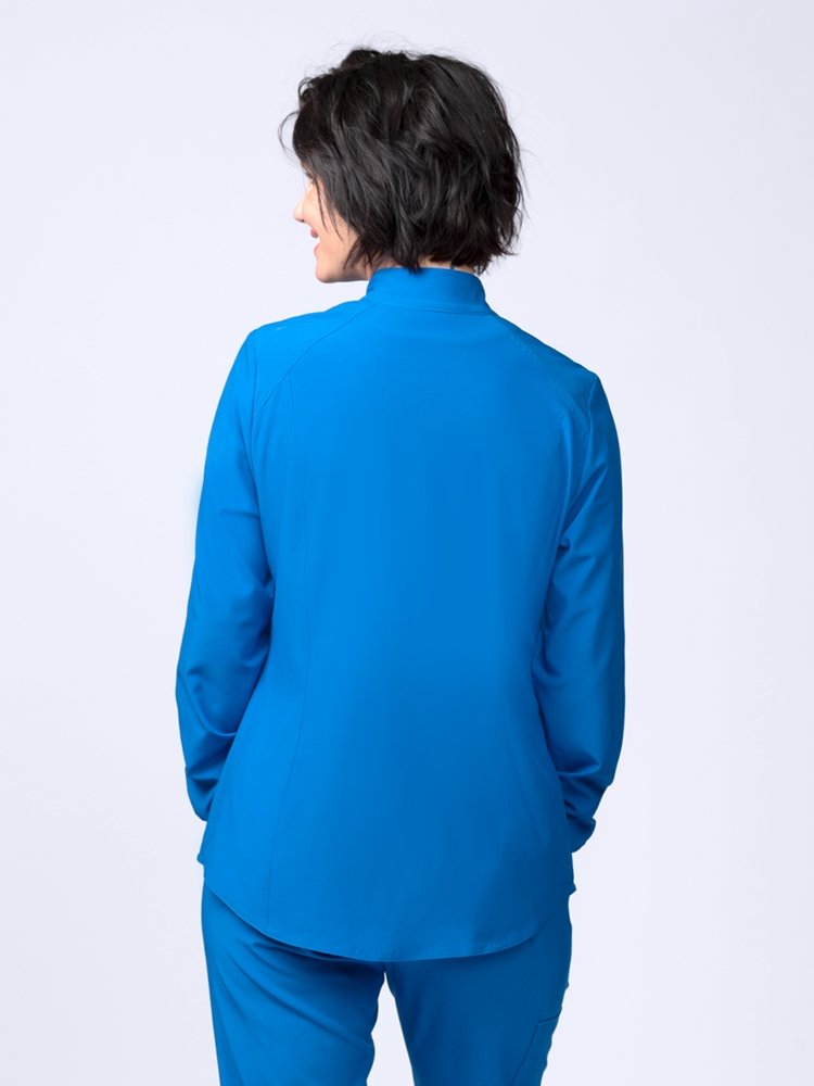 Meraki Sport Women's Zip Front Scrub Jacket in royal featuring 4-way movement stretch fabric