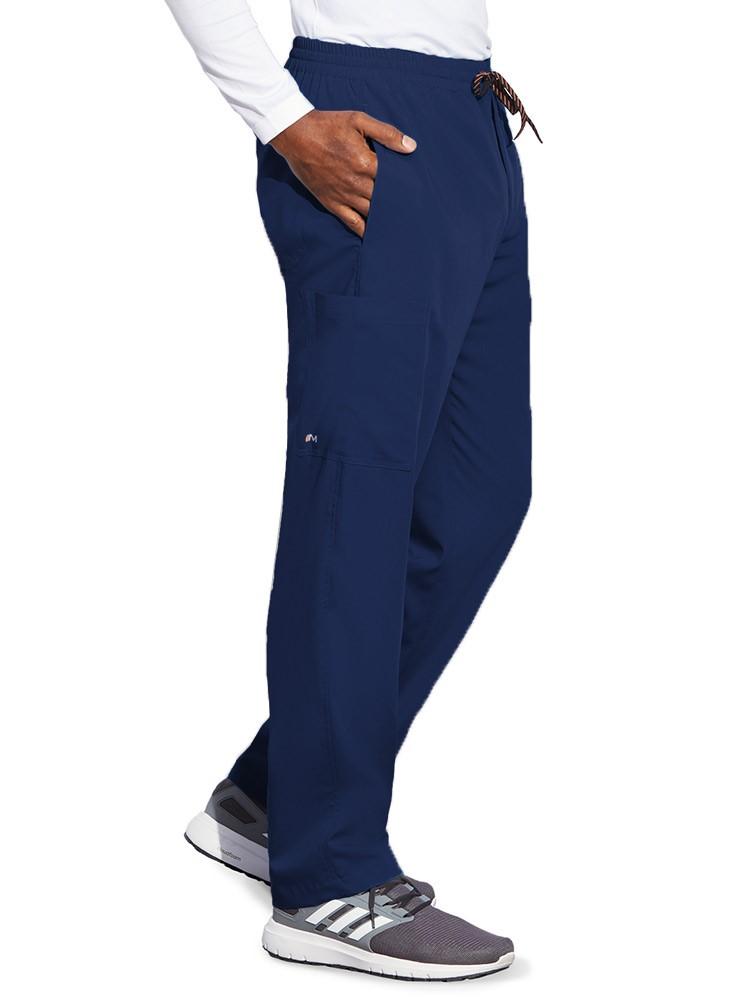 Barco Motion Men's Jake Zip Fly Cargo Scrub Pant in navy featuring a functional zipper fly