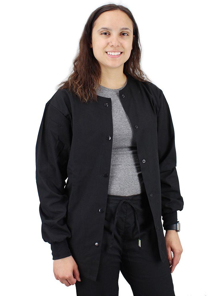 X-ray Tech wearing Pocketless Unisex Plastic Snap Jacket in black size large