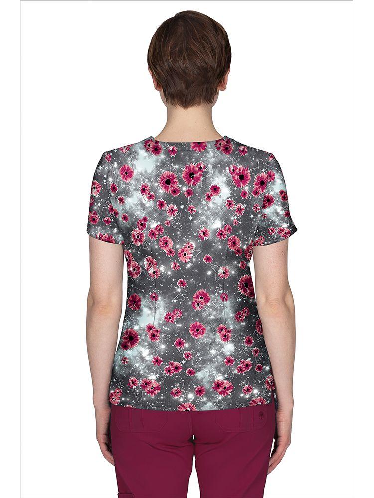 Premiere by Healing Hands Women's Amanda Print Top in Midnight Sky featuring Back shaping darts & spandex for a fitted look