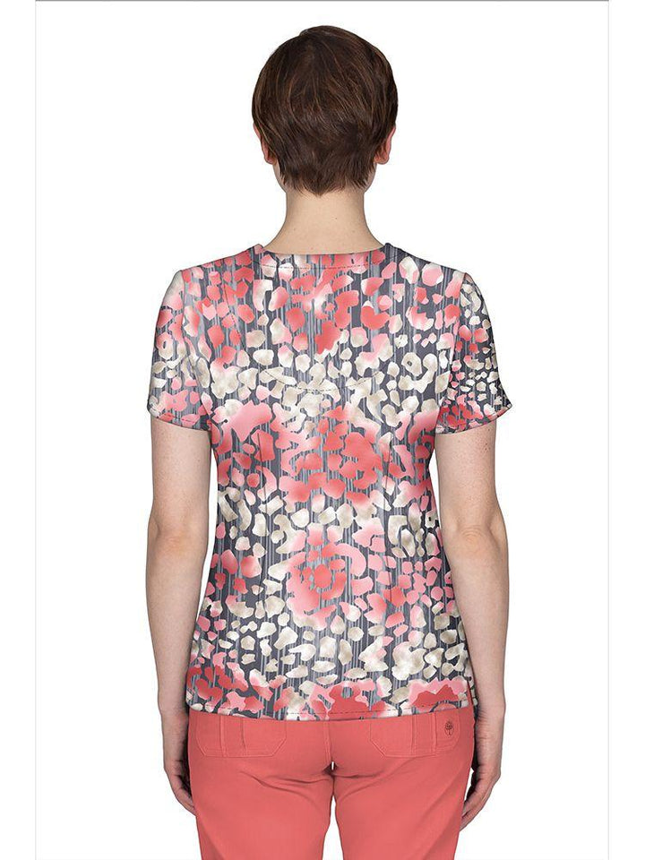 Premiere by Healing Hands Women's Amanda Print Top in Textured Skin featuring Back shaping darts & spandex for a fitted look