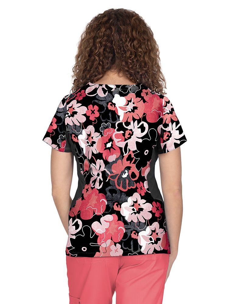 Premiere by Healing Hands Women's Jessi Print Top in Autumn Glow featuring side stretch panels for comfort & movement