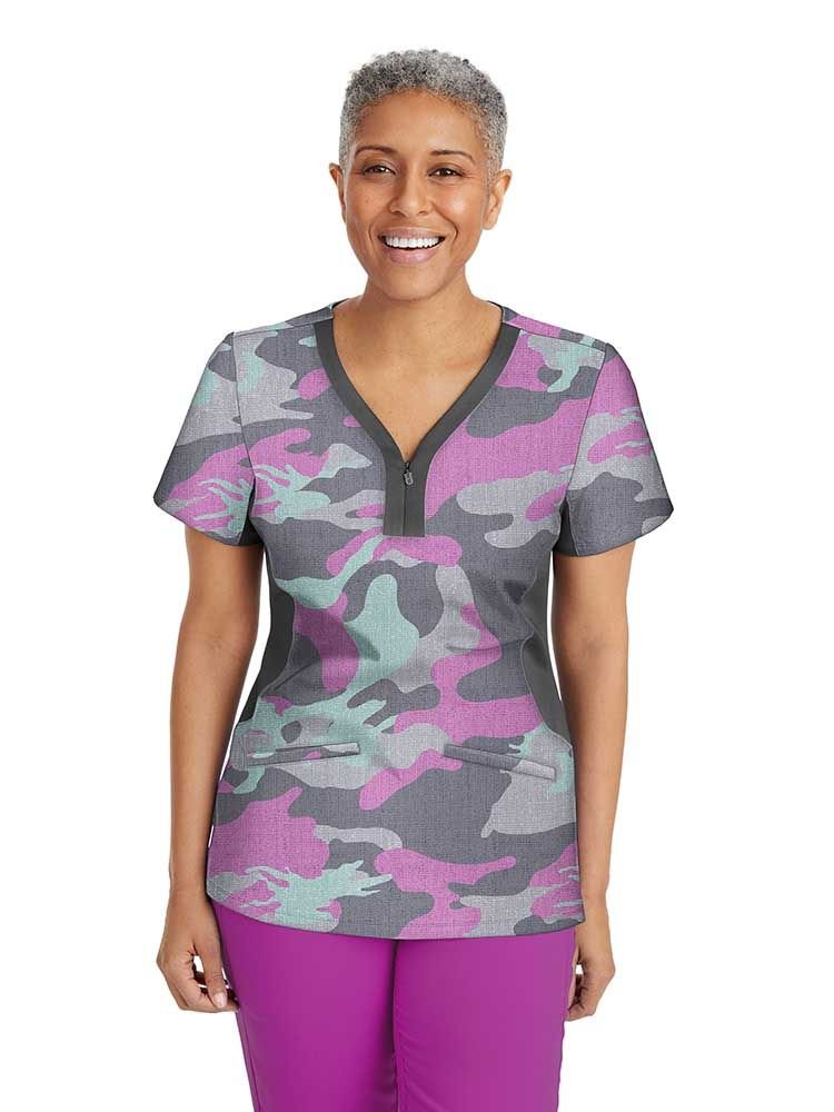 Premiere by Healing Hands Women's Jessi Print Top in Camouflage is available in curvy plus size