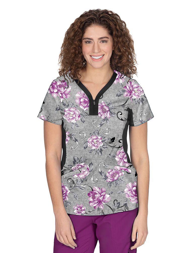 Premiere by Healing Hands Women's Jessi Print Top in Wallpaper Floral is available in curvy plus size