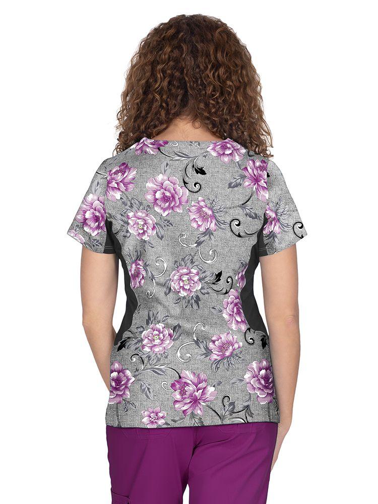Premiere by Healing Hands Women's Jessi Print Top in Wallpaper Floral featuring side stretch panels for comfort & movement