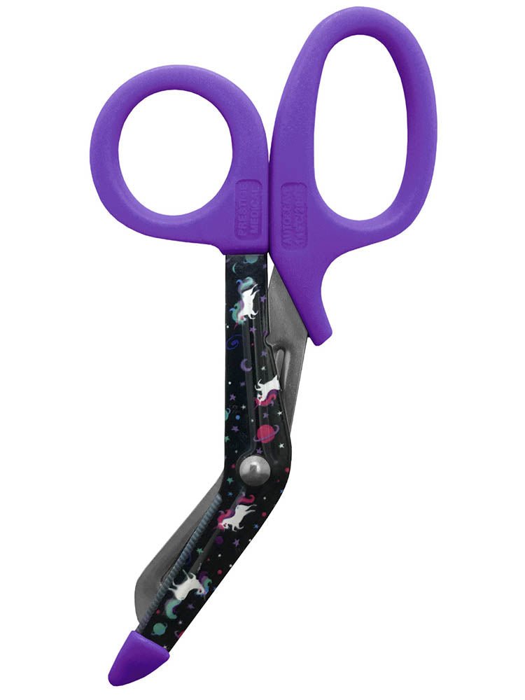 Prestige Medical 5.5" Stylemate Utility Scissors in "Unicorns Black" print.