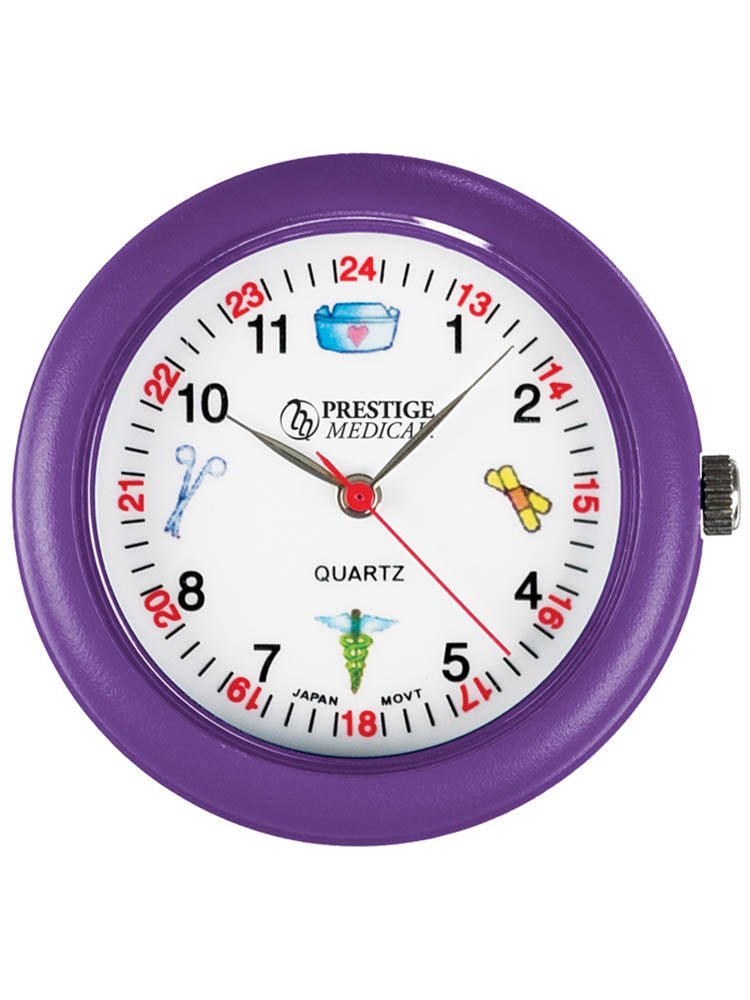 Purple Prestige Medical Analog Stethoscope Watch with Symbols.