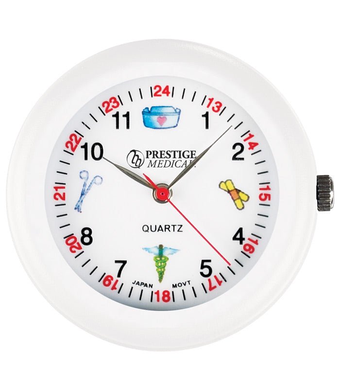 White Prestige Medical Analog Stethoscope Watch with Symbols.