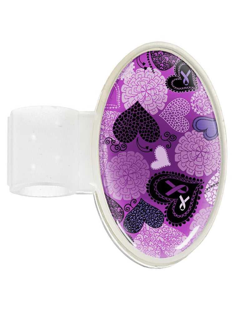 Prestige Medical Dome ID Tag in purple ribbons & hearts