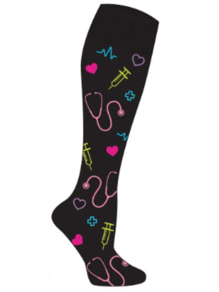 Pro-Motion Women's Compression Socks in black with medical symbols that can help increase blood flow