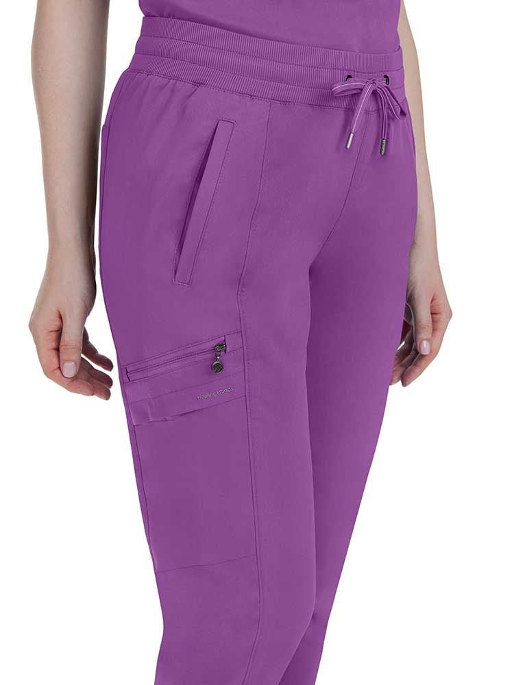Purple Label by Healing Hands Women's Toby Jogger in Crush Berry has a zip closure cargo pocket