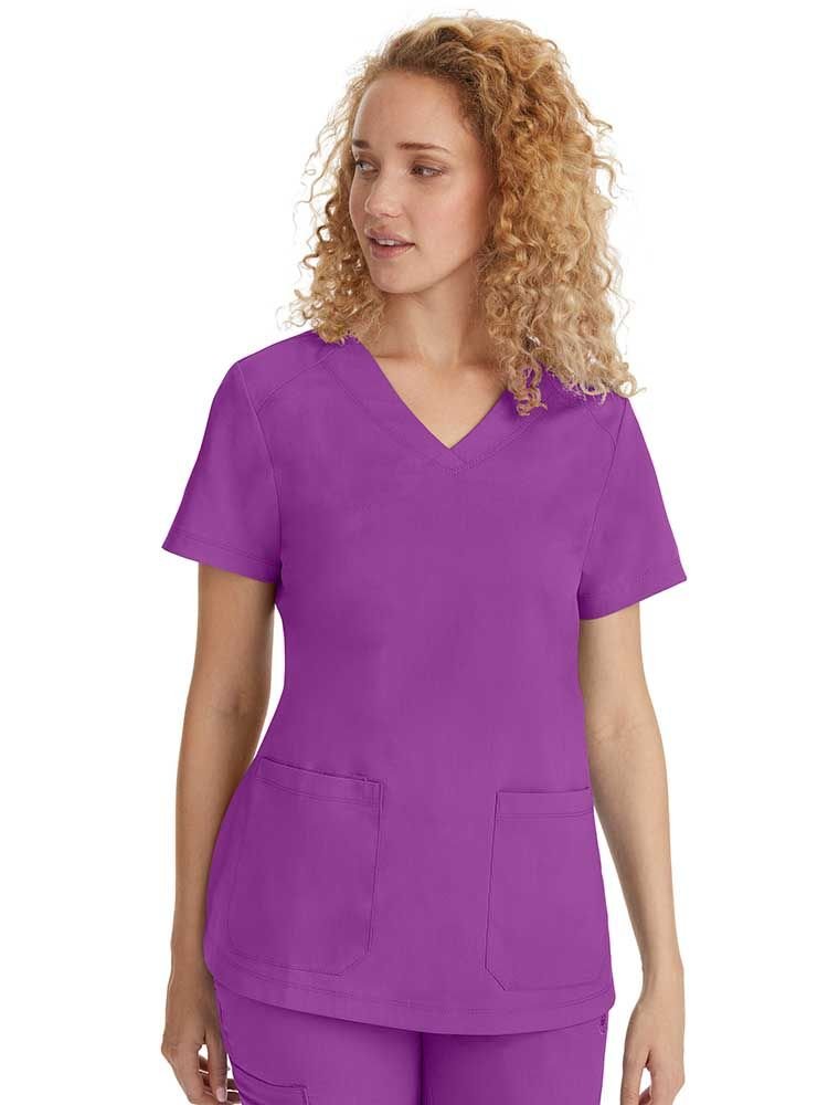 Purple Label Women's Jill V-Neck Scrub Top in Crush Berry is available in curvy sizes