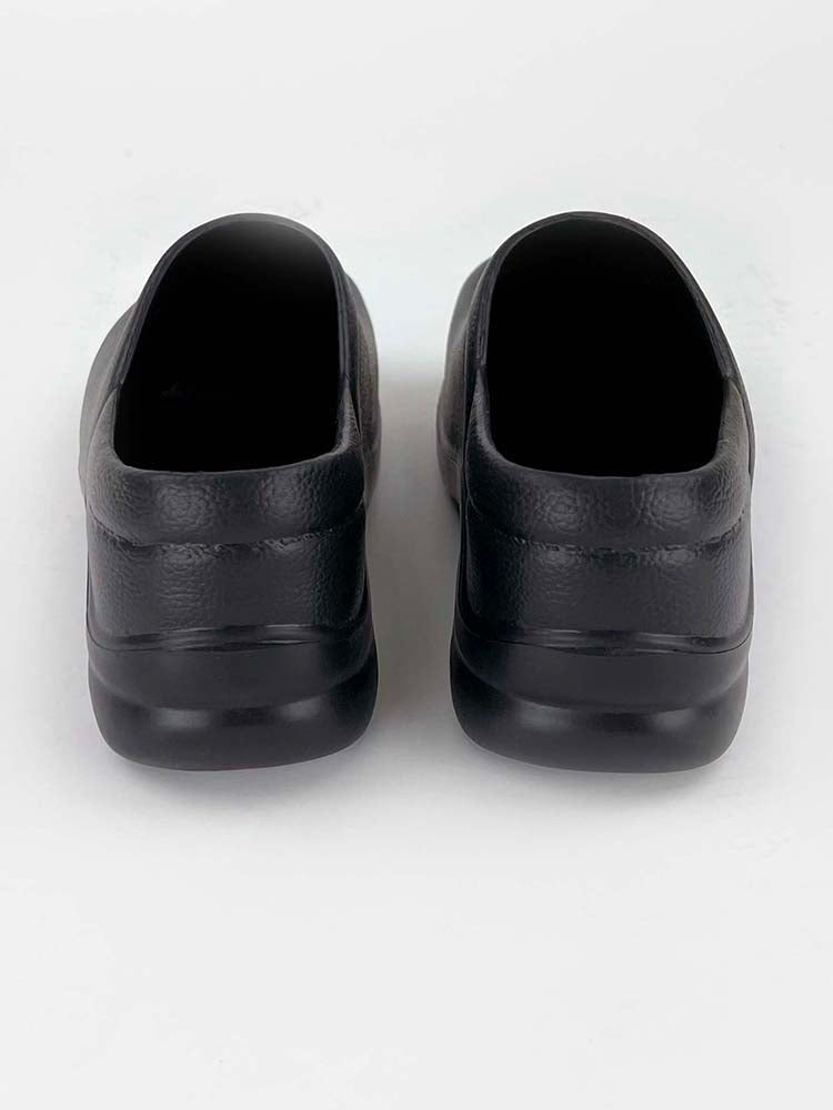 Heel view of the Wide Toe-Box Memory Foam Clog in black with a heel height of 2".