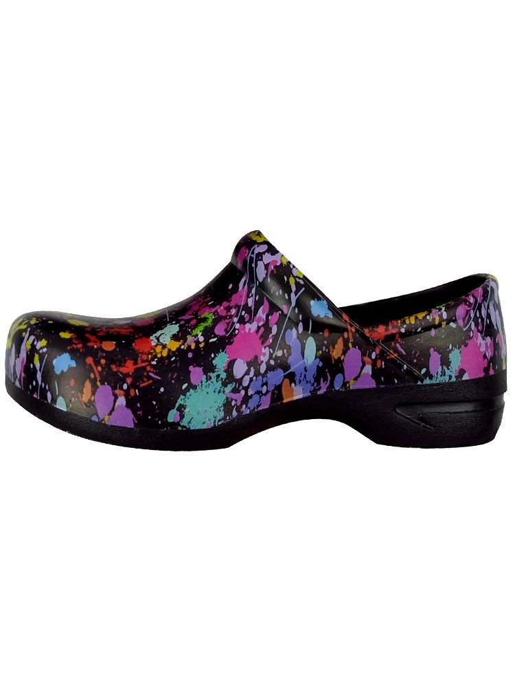 STEPZ Women's Slip Resistant Nurse Clogs in Paint Splatter featuring water based slip resistance