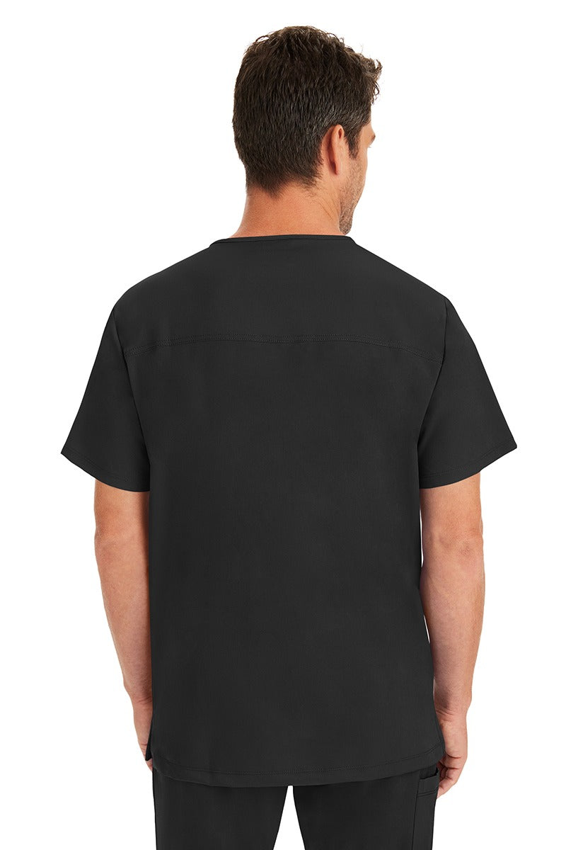 A male Surgical Assistant wearing a Men's Matthew V-Neck Scrub Top from HH Works in Black featuring a center back length of 28".