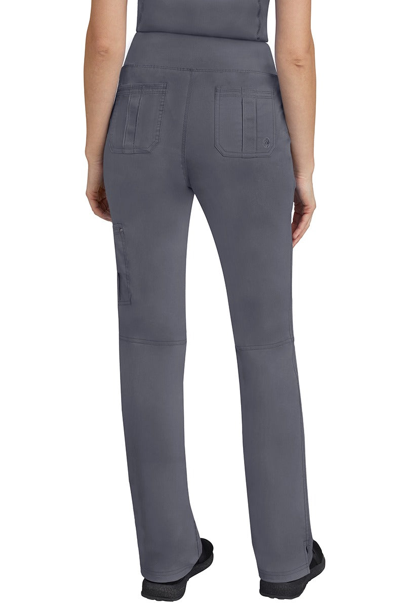 A lady CNA wearing a pair of Women's Tori Yoga Waistband Scrub Pants from Purple Label in Pewter featuring 2 back patch pockets for additional on the job storage room.